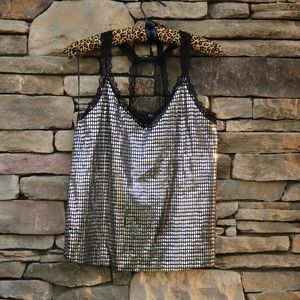 Silver and Black Sequin Top Large